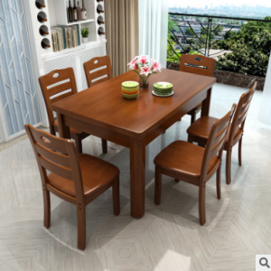 预售-现代简约实木餐桌套一桌+6椅