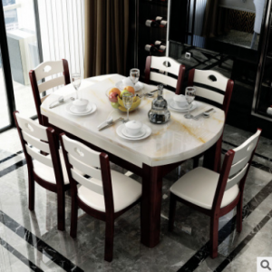 预售-现代简约实木大理石餐桌套一桌+6椅