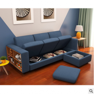 预售-简约现代可折叠储物布艺沙发组合3+踏