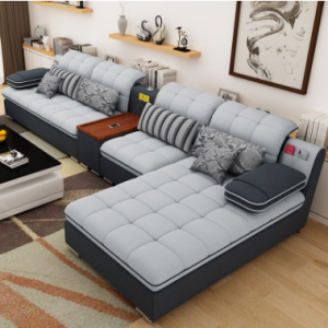 预售-现代简约转角储物布艺沙发组合3+边几+贵
