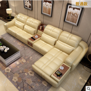 Preorder-Leather four-seat sofa+chaise longue+sideboard
