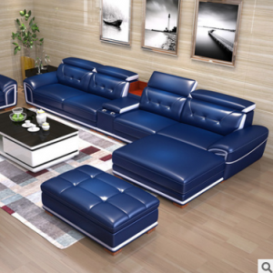 预售-现代储物头层真皮沙发组合3+贵+边几