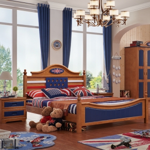 预售-全实木儿童床美式单人王子床女男孩1.5米双人橡木床卧室套房家具