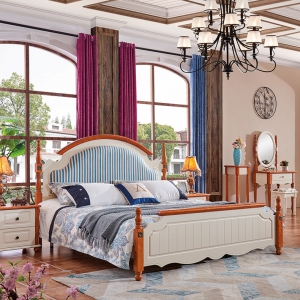 预售-地中海床 双人床美式乡村风格床实木床欧式床田园公主床1.8米家具