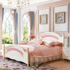 预售-儿童床女孩公主床卧室家具套房组合女生单人床粉色韩式田园床1.2m