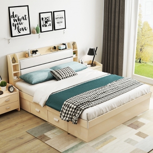 预售-现代简约板式双人储物床小户型主卧1.8米1.5米平板气动高箱收纳床