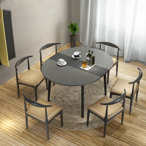 预售-北欧餐桌椅组合伸缩折叠现代简约小户型实木圆形餐桌6人
