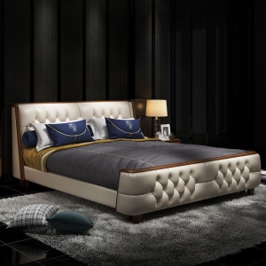 预售-北欧真皮床双人床1.8m2米宽×2.2大床主卧室简约后现代港式轻奢床