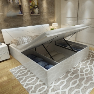 预售-白亮光烤漆板式双人床 气动高箱床简约现代卧室