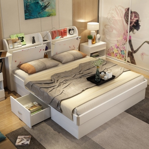 预售-现代简约储物收纳板式双人卧室1.8米多功能烤漆高箱床