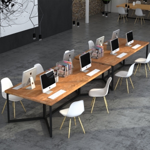 预售-工业风办公实木长条会议桌铁艺电脑桌子简约现代长餐桌椅