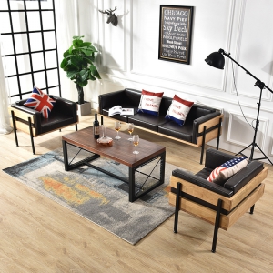 预售-美式复古LOFT工业风格铁艺实木沙发 做旧实木沙发椅仿古实木卡座