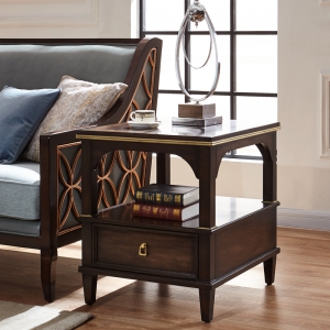 预售-美式角几实木储物柜简约沙发边几客厅中式方形小茶几