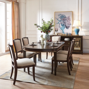 预售-美式实木餐桌椅组合新古典家具客厅欧式餐桌椅长方形