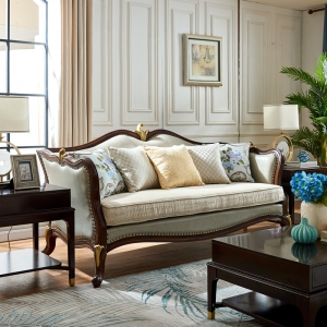 预售-美式新古典实木沙发组合欧式真皮沙发后现代轻奢