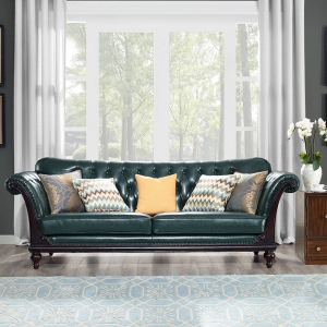 预售-美式真皮沙发欧式皮沙发组合美式乡村客厅实木家具