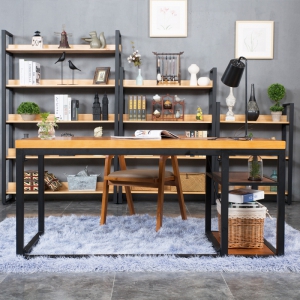 预售-美式loft铁艺原木书桌复古实木台式电脑桌家用简约简易北欧办公桌