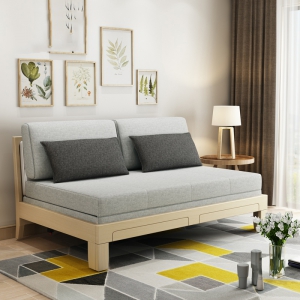 预售-北欧现代简约白蜡木沙发床可折叠客厅小户型双人两用