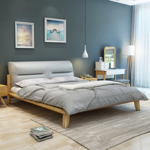 预售-北欧实木床简约家用榉木床1.5米 1.8米双人带软靠背实木床