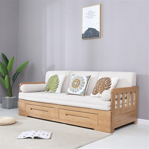 预售-全实木沙发床组合家具橡木沙发简约现代客厅布艺沙发床
