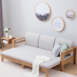 预售-纯实木北欧简约小户型沙发床可折叠多功能沙发白橡木家具