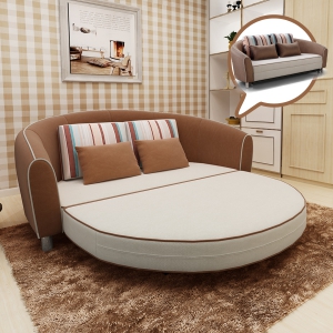 预售-圆沙发床 多功能布艺懒人日式小户型双人实木客厅可折叠
