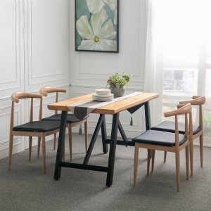 预售-北欧简约长条实木餐桌 书房单人办公书桌简易八字腿铁艺桌子