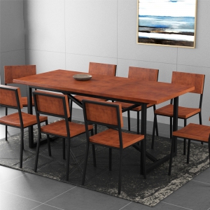 预售-美式实木复古餐桌椅组合铁艺创意工业风西餐厅餐桌酒店桌子