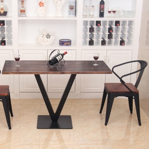 预售-美式乡村铁艺复古实木餐桌实木餐桌铁艺餐桌椅做旧简易桌子