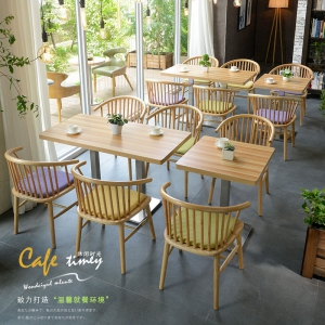预售-原木色咖啡厅 奶茶店 甜品店桌椅西餐厅 酒吧餐桌椅组合