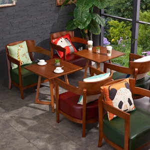预售-复古咖啡厅桌椅 甜品店奶茶店 美式茶餐厅西餐厅实木桌椅组合
