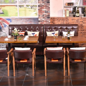 预售-美式咖啡厅沙发甜品店茶餐西餐厅靠墙沙发卡座桌椅组合