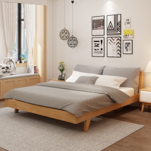 预售-北欧实木床现代简约1.5米1.8米单双人床婚床小户型卧室家具橡木床