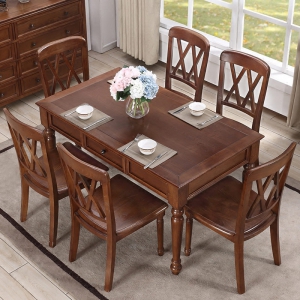 预售-美式实木餐桌椅一桌六椅组合简美乡村小户型长方形饭桌白蜡木餐桌