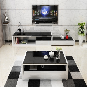 预售-现代简约茶几电视柜组合套装 客厅大小户型黑白茶桌钢琴烤漆地柜