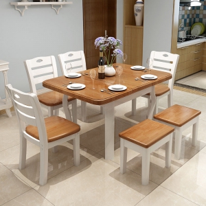 预售-实木餐桌椅组合现代中式小户型可伸缩折叠长方形西餐桌餐厅