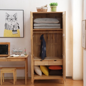 预售-北欧实木衣柜推拉门简约现代卧室成人组装木质整体移门衣橱