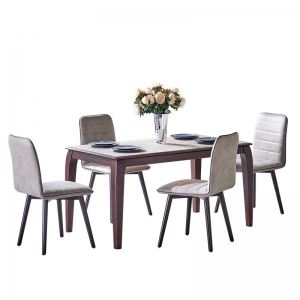 预售-欧式实木钢化玻璃餐桌椅组合 客厅家具长方形桌椅