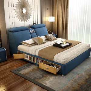 预售-现代简约布艺床1.8米主卧双人软体婚床功能音响储物小户型床