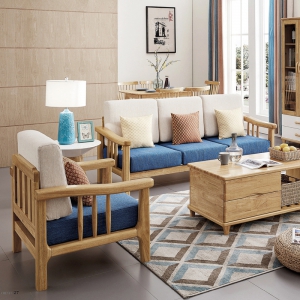 预售-北欧实木沙发 白橡木沙发 布艺可拆洗沙发 客厅简约