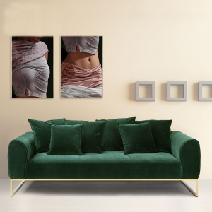 预售-轻奢布艺沙发小户型三人位简约时尚丝绒墨绿色沙发后现代