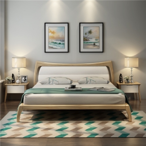 预售-北欧白腊木现代简约全实木床双人1.5米主卧室实木家具1.8m大床