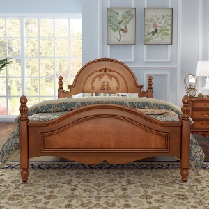 预售-美式雕花主卧3件套床头柜衣柜1.8m双人床 欧式棕色1.5米宿舍单人