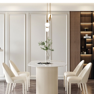 【A.SG】现代简约大理石椭圆形饭桌家用小户型轻奢奶油风岩板餐厅桌椅组合
