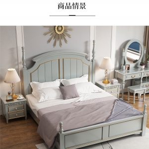 【A.SG】宝马灰美式实木床1.8米双人床主卧现代简约轻奢欧式小户型高箱床