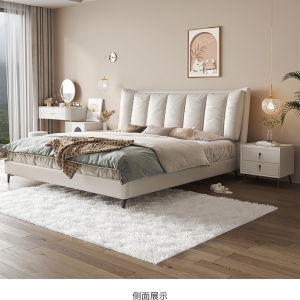 【A.SG】现代轻奢主卧奶油风真皮床1.8米双人大床意式简约室软体床婚床