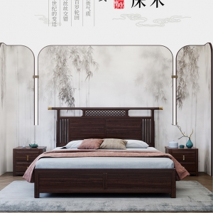 【A.SG】中式实木床1.8米双人床乌金木现代中式主卧储物大婚床