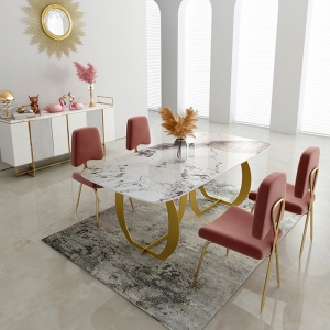 【A.SG】意式轻奢岩板餐桌椅组合现代极简艺术小户型苹果设计椭圆金属饭桌