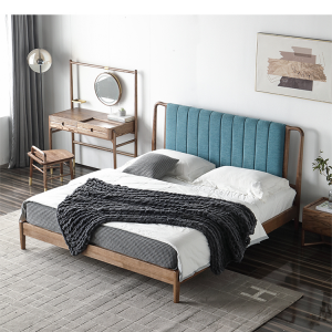 【A.SG】北欧全实木床1.8米1.5m现代简约婚床软靠极简科技布胡桃色双人床