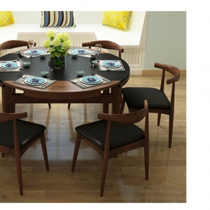 【A.SG】火烧石餐桌椅现代简约实木可伸缩餐桌椅组合一桌四椅一桌六椅组合